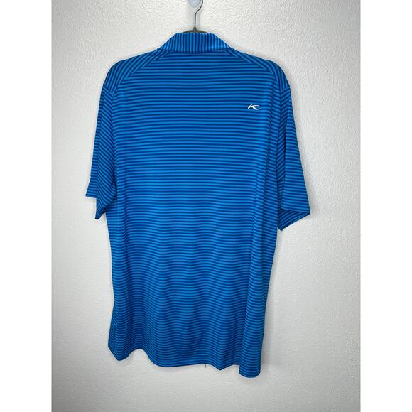 KJUS Polo Golf Shirt Medium Blue Striped Short Sleeve UPF30+ L / 52 - Picture 8 of 12